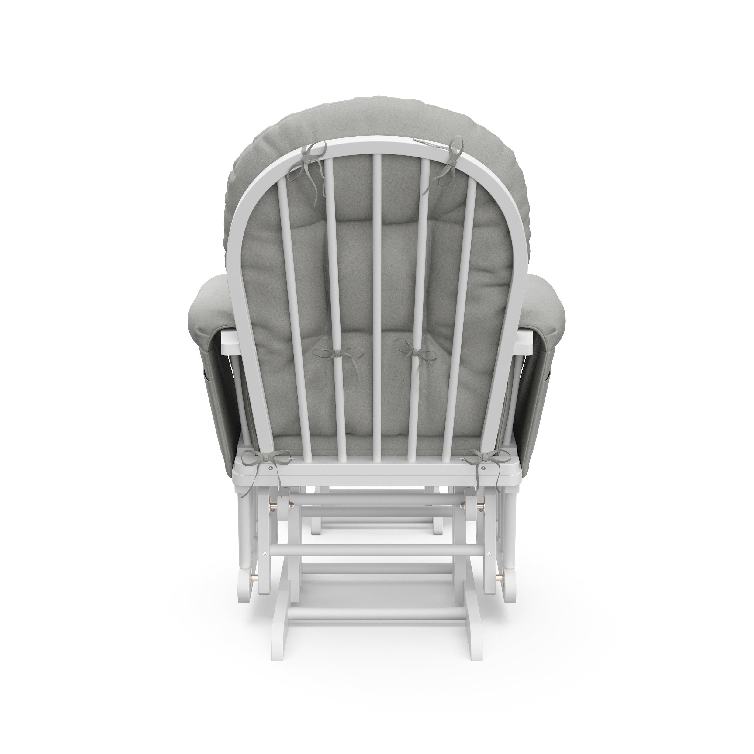 white glider with light gray cushions back view