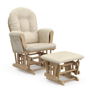 natural glider and ottoman with beige cushions angled view
