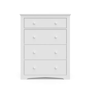 Front view of white 4 drawer chest