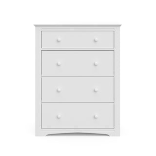Front view of white 4 drawer chest