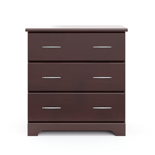 Front view of espresso 3 drawer chest