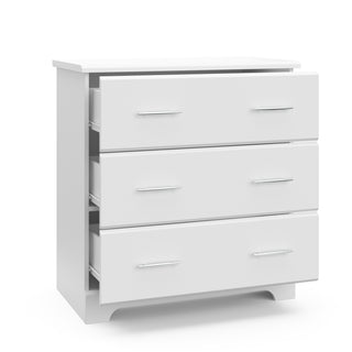 White 3 drawer chest with 3 open drawers