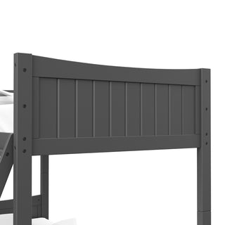 gray top bunk bed footboard view
