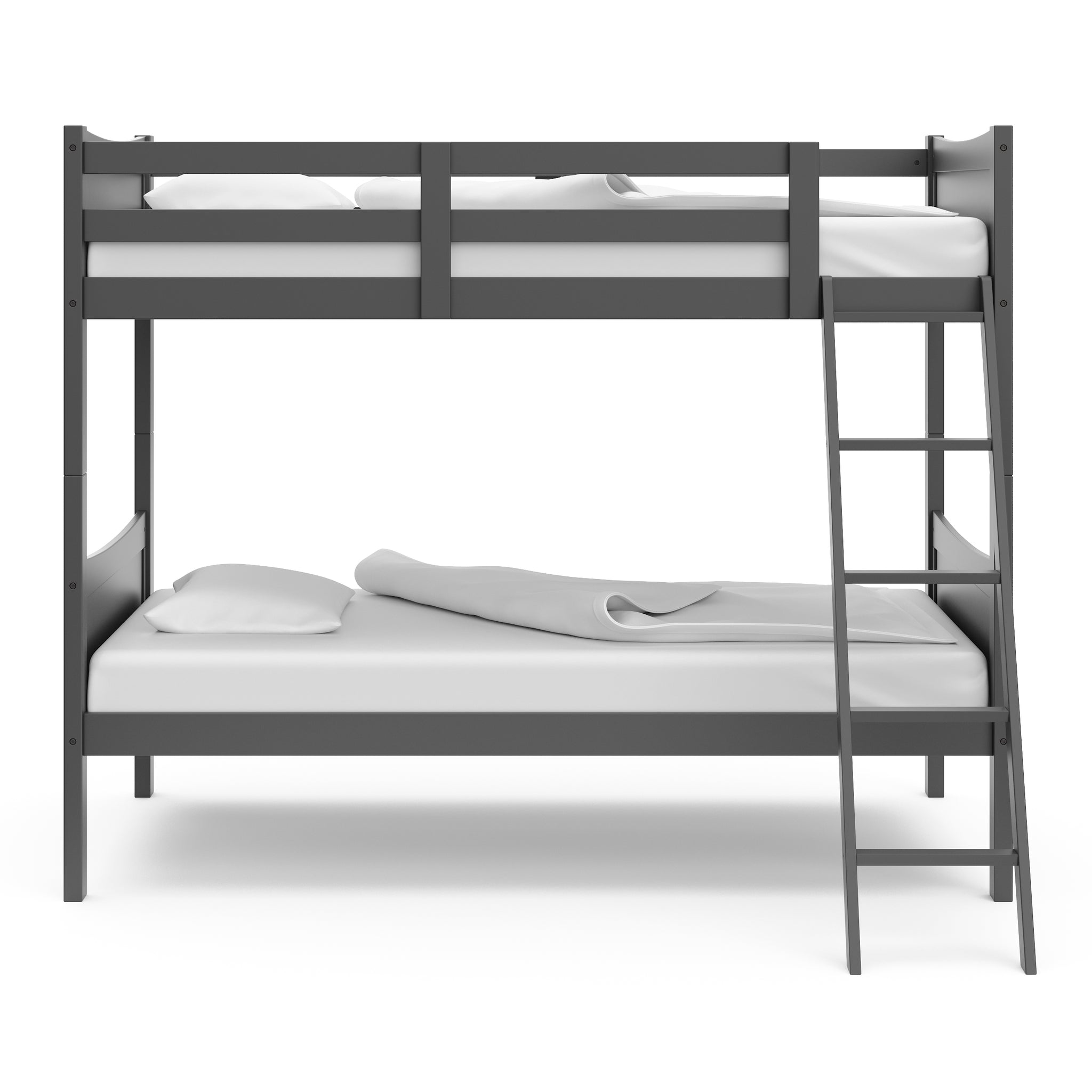 gray bunk bed with fixed ladder side view 
