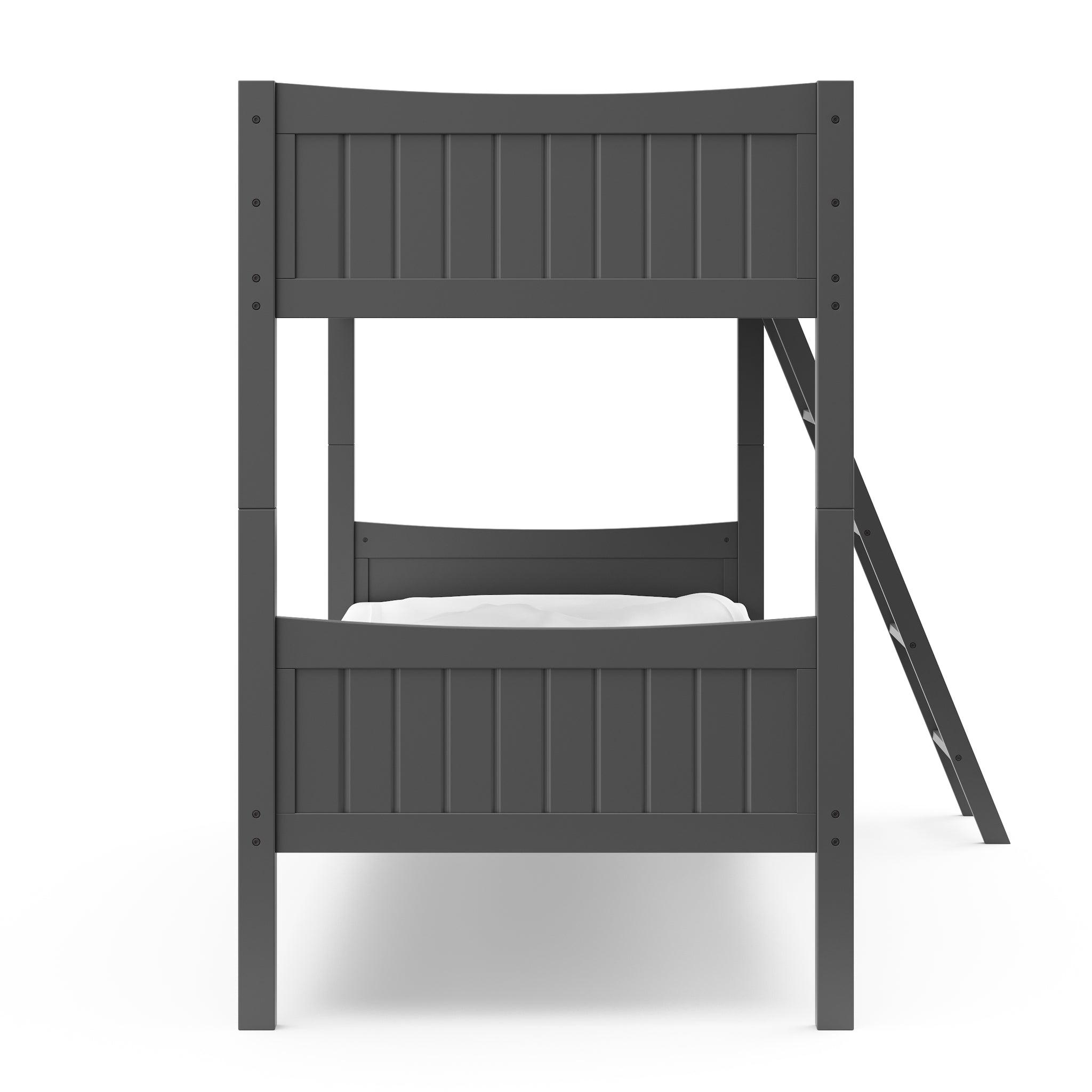 gray bunk bed with fixed ladder footboard view 