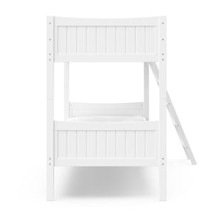 white bunk bed with fixed ladder footboard view