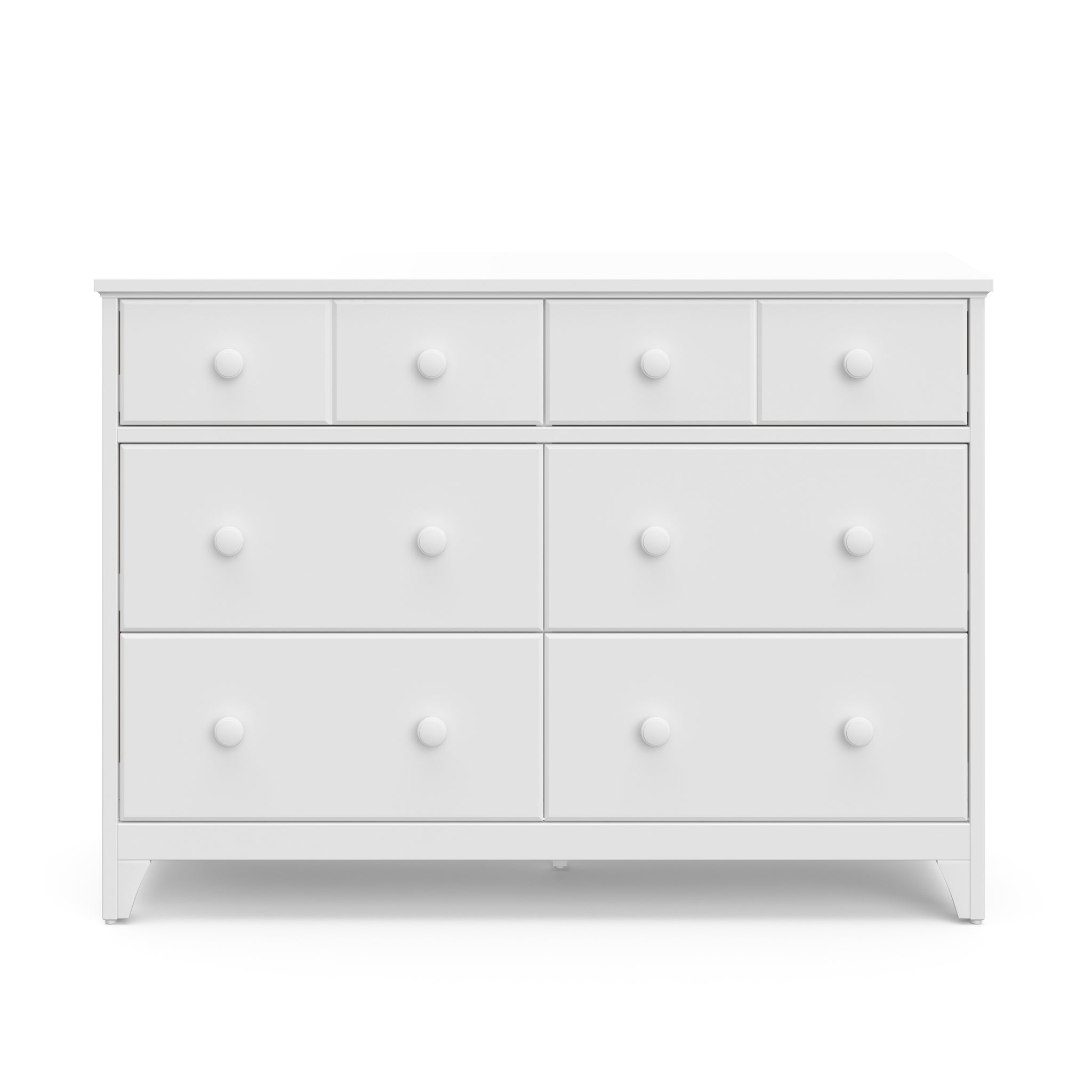 Front view of white 6 drawer dresser