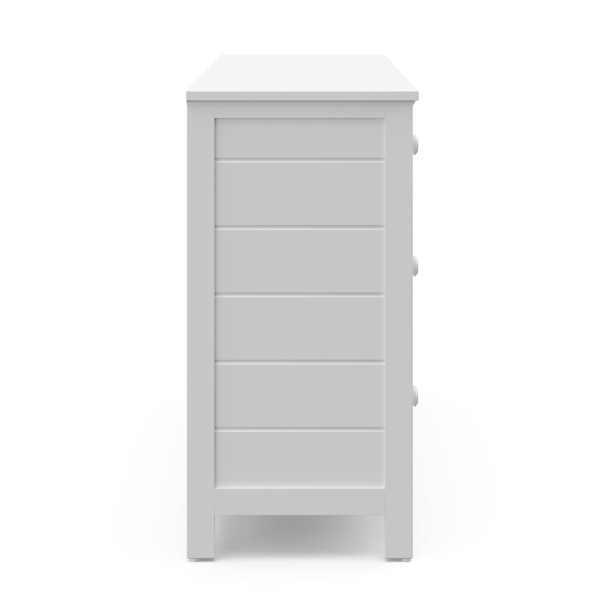 Side view of white 6 drawer dresser