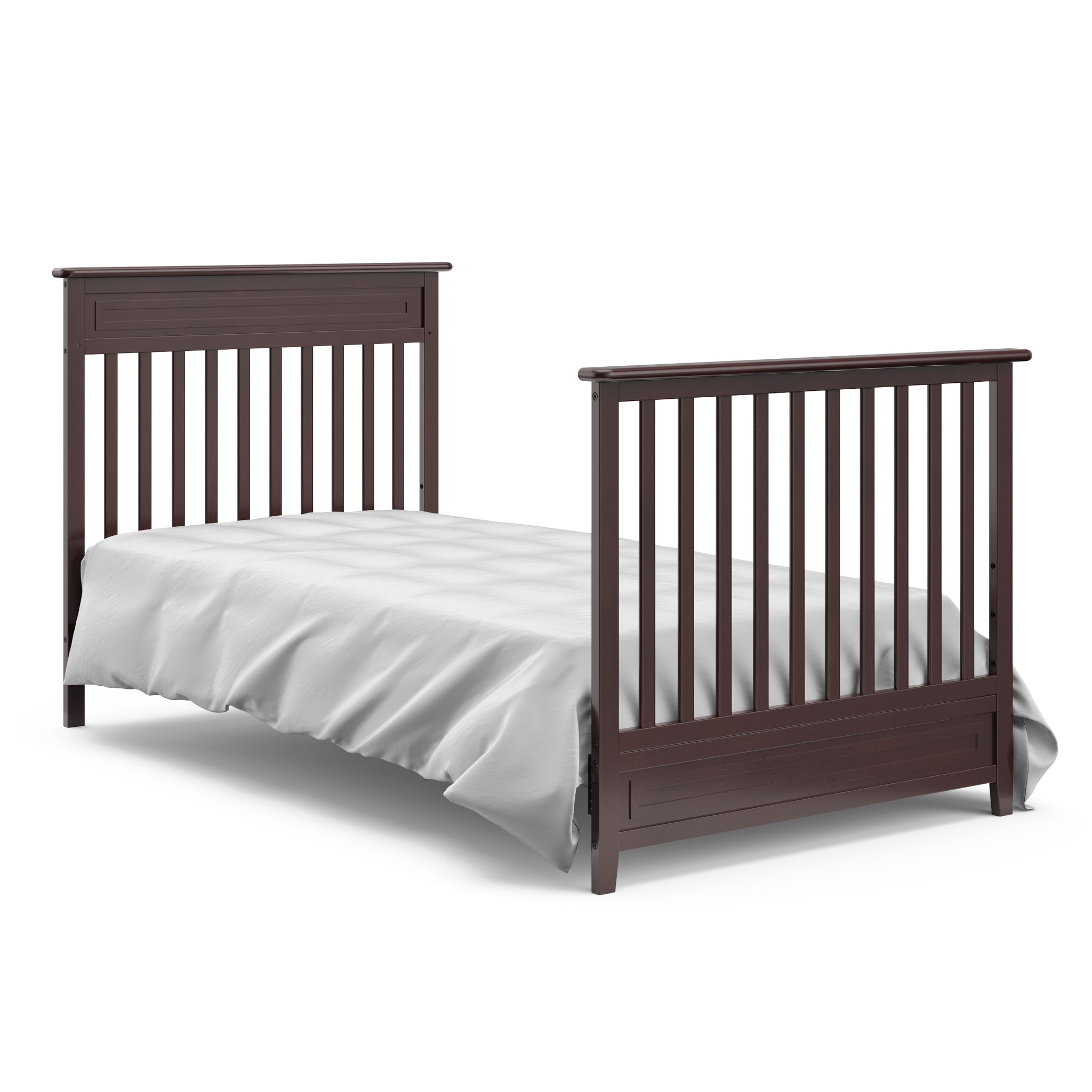 espresso mini crib in twin-size bed with headboard and footboard conversion 