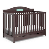 espresso crib with drawer angled
