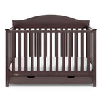 espresso crib with drawer angled