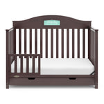 espresso crib with drawer in toddler bed conversion with one safety guardrail
