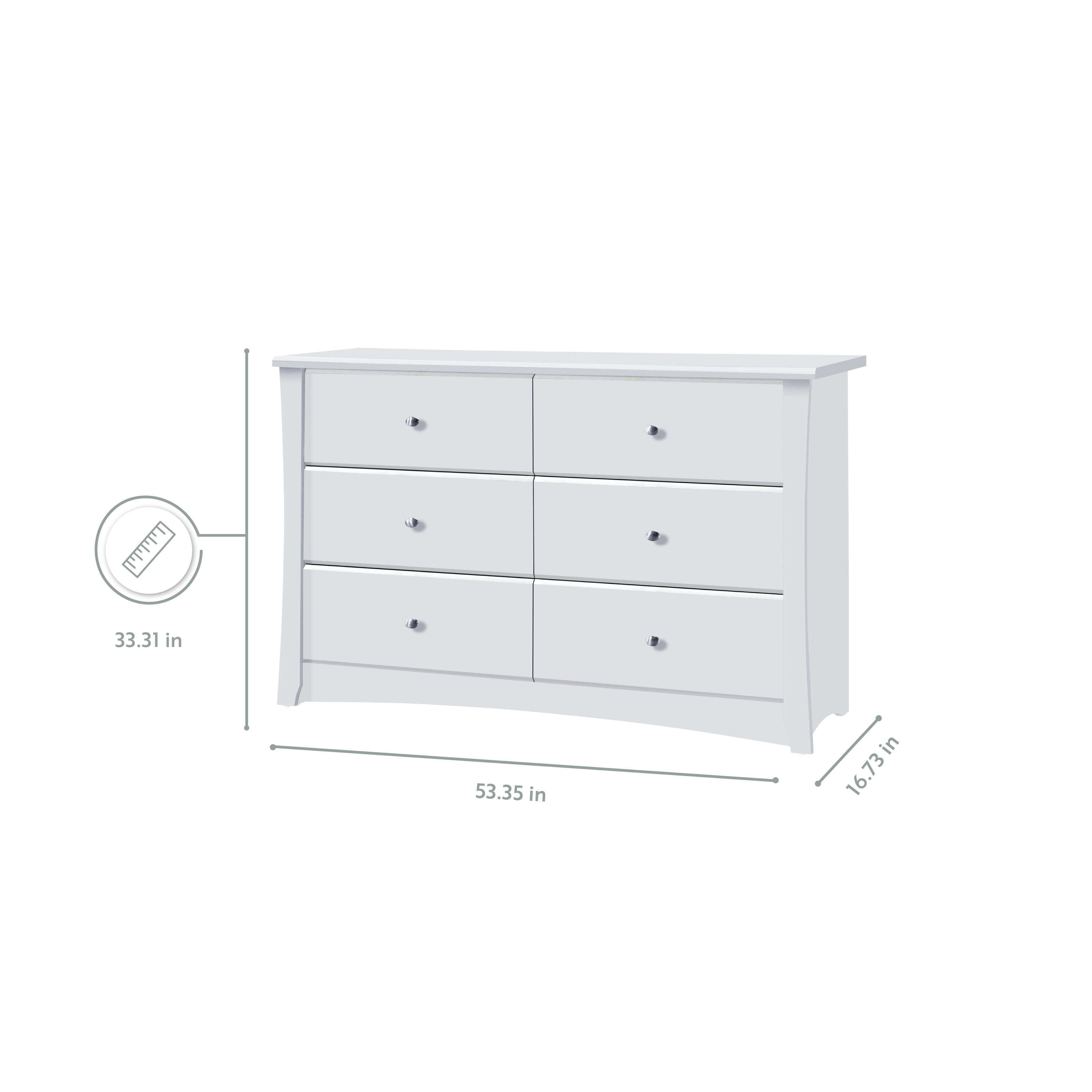 White 6 drawer dresser with dimensions